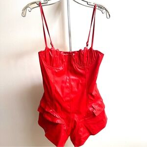PrettyLittleThing NWT Red PVC playsuit